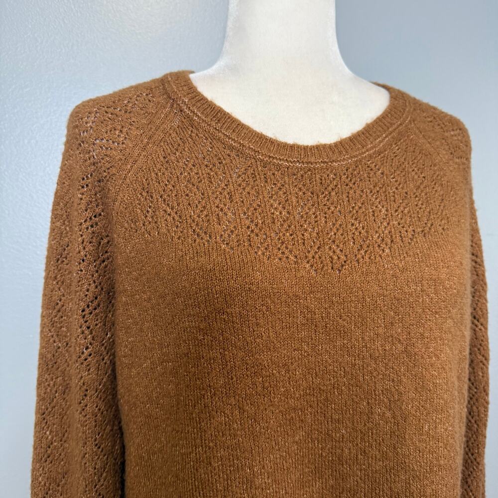 Kuhl Sonata Pointelle Brown Wool Pullover Crew Neck Sweater - Picture 2 of 6